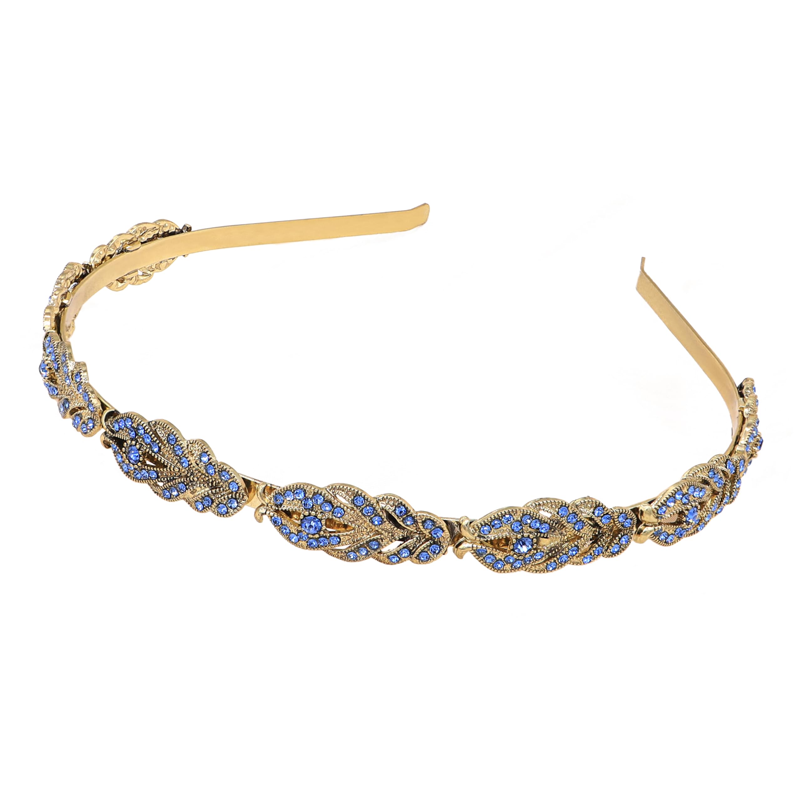 Oriamour Flower Design Rhinestone Crystal Wedding Headband Bridal Headpieces Simple Design Bridal Headband (Bronze Blue)