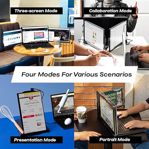 Miniatura 5 de Trio Monitor portátil de píxeles móviles de 14.1 pulgadas (versión 2024), monitor triple FHD IPS con soporte integrado, extensor de pantalla para
