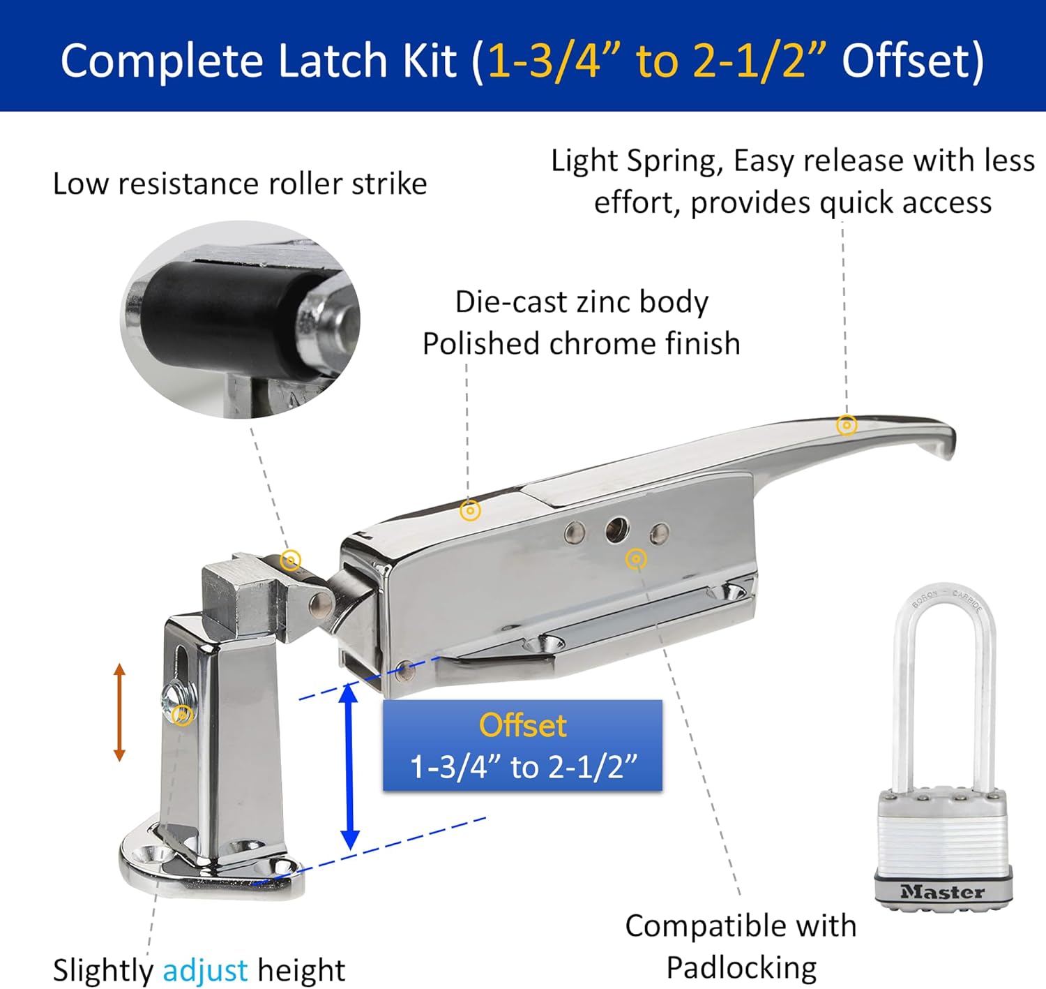 Kason 0058 Latch Complete Kit with 1-3/4" to 2-1/2" Offset Strike 58-44-54, Glow in The Dark Knob Inside Release 481C Push Rod for 4" Thickness Walk-in Freezer & Cooler Doors