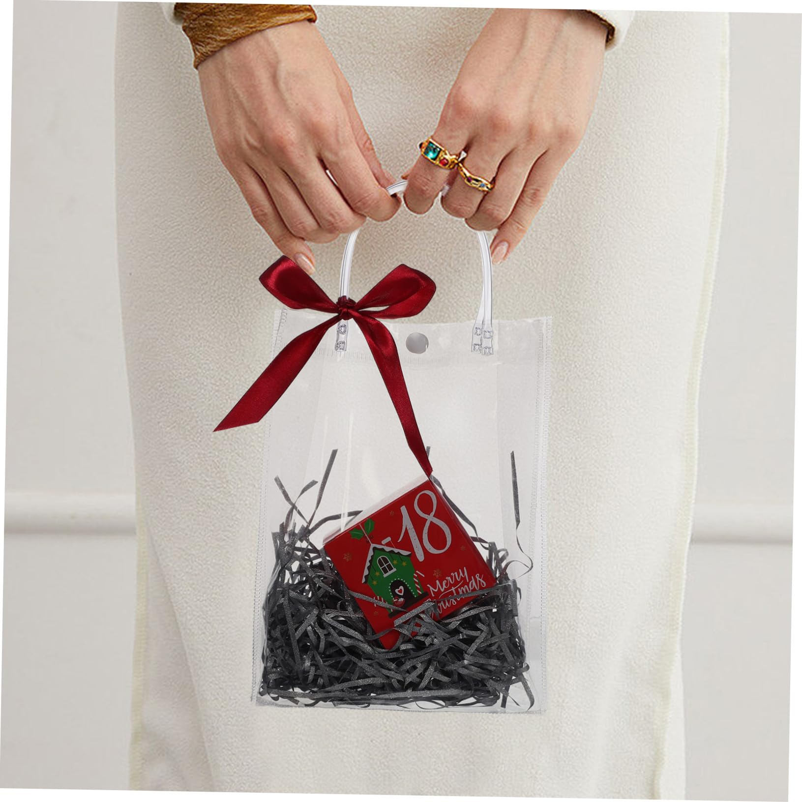 LRXIYODE 20 piezas Bolsa Transparente con Asas Unidades Reutilizable Duradera con Cierre de Botón para Bodas Comuniones y Fiestas Diseño Elegante y Espacioso