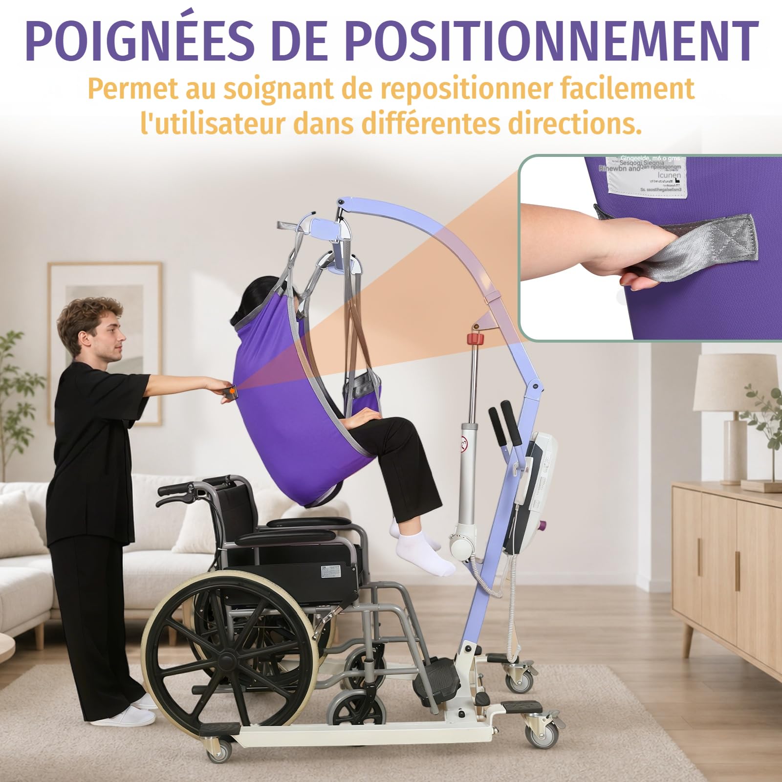 EZ Assistive - Correa de elevación para pacientes con patas separadas con soporte lumbar, correa de transferencia y posicionamiento, capacidad de carga 227 kg (púrpura, pequeña)