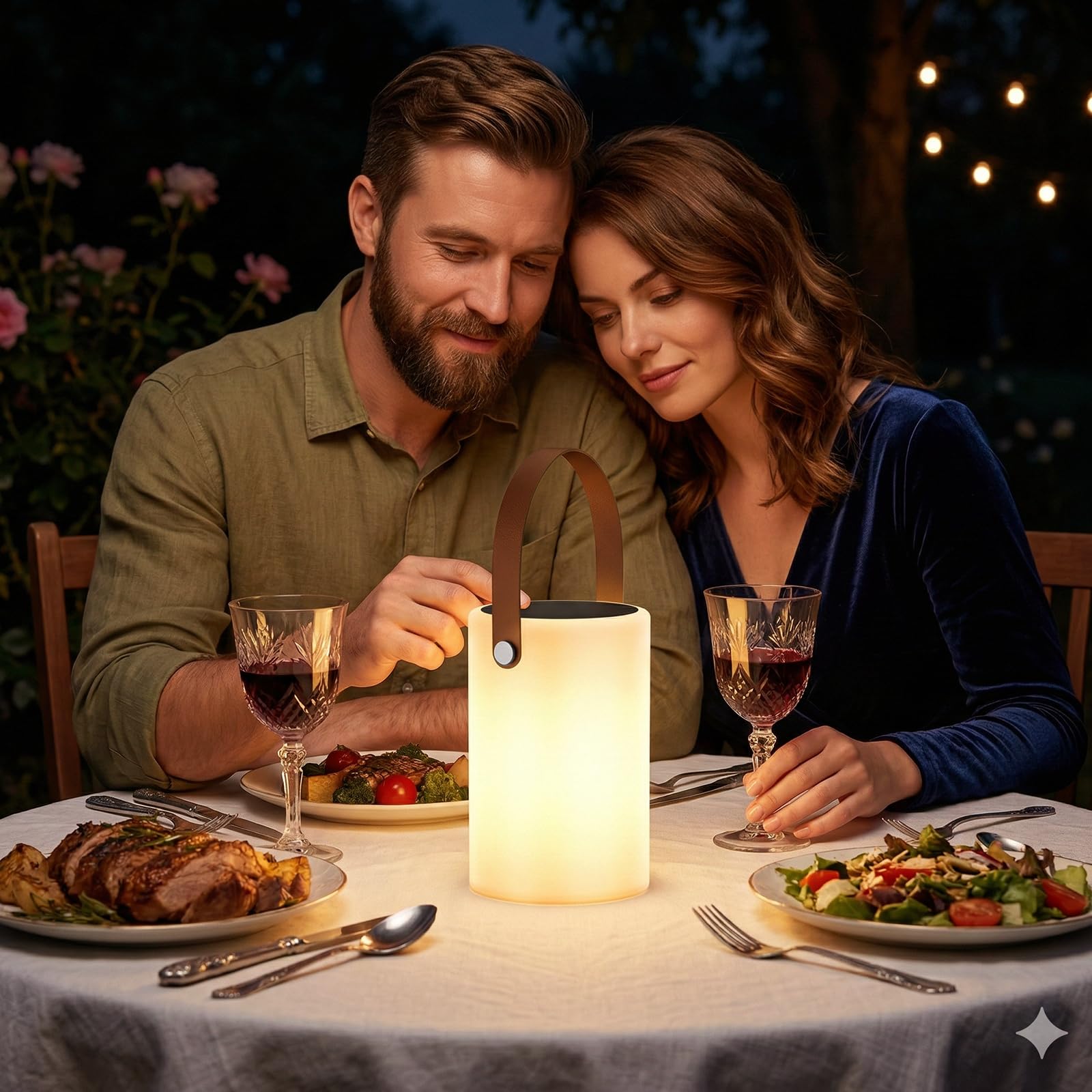 Gewiny Solar-Tischlampe, Outdoor-Solarlaternen, Outdoor-Lampen für Terrasse, wasserdicht, wiederaufladbare Laterne mit Lichtsensor, dimmbar, warmweiß und RGB-tragbare kabellose LED-Leuchten für Garten