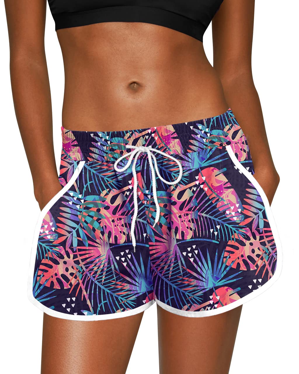 For G and PL Women Summer Floral Beach Boardshorts with Pockets Swim Trunks