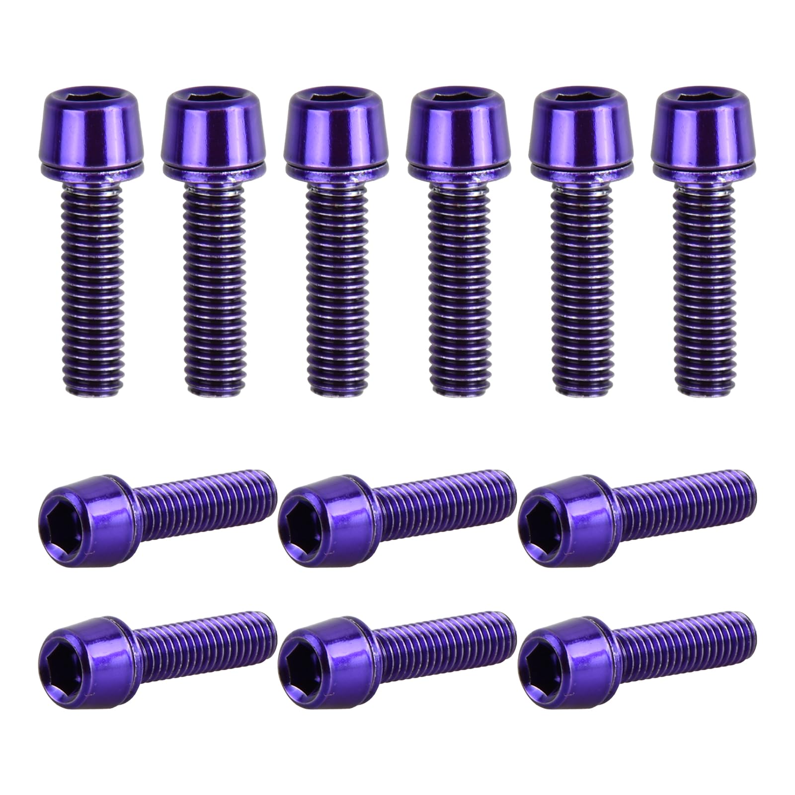 12 Pcs Bicycle Stem Bolts, M5x18mm Bike Stem Fixed Screws with Washers, 4 Colors, Stainless Steel Bike Disc Brake Caliper Bolts for Road Mountain Bicycle (Purple) — image 1