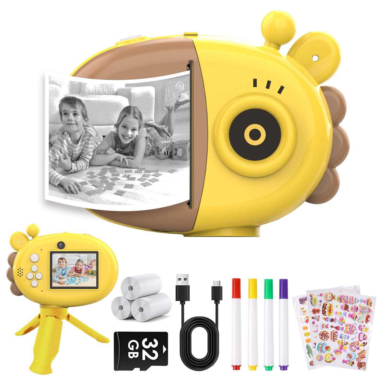 Dirphy Instant Camera, Front Rear Dual Selfie Kids Camera with 1080P Videos, Holiday Birthday Gifts for Kids Age 3-12, Toddler Portable Travel Print