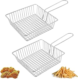 Panier à Chips Panier à Friture pour Servir Mini Paniers à Friture Carrés Panier à Frites Carré en Acier Inonxydable Panier à Friture en Acier Inoxydable avec Poignée pour Friture Chips 2 Pièces