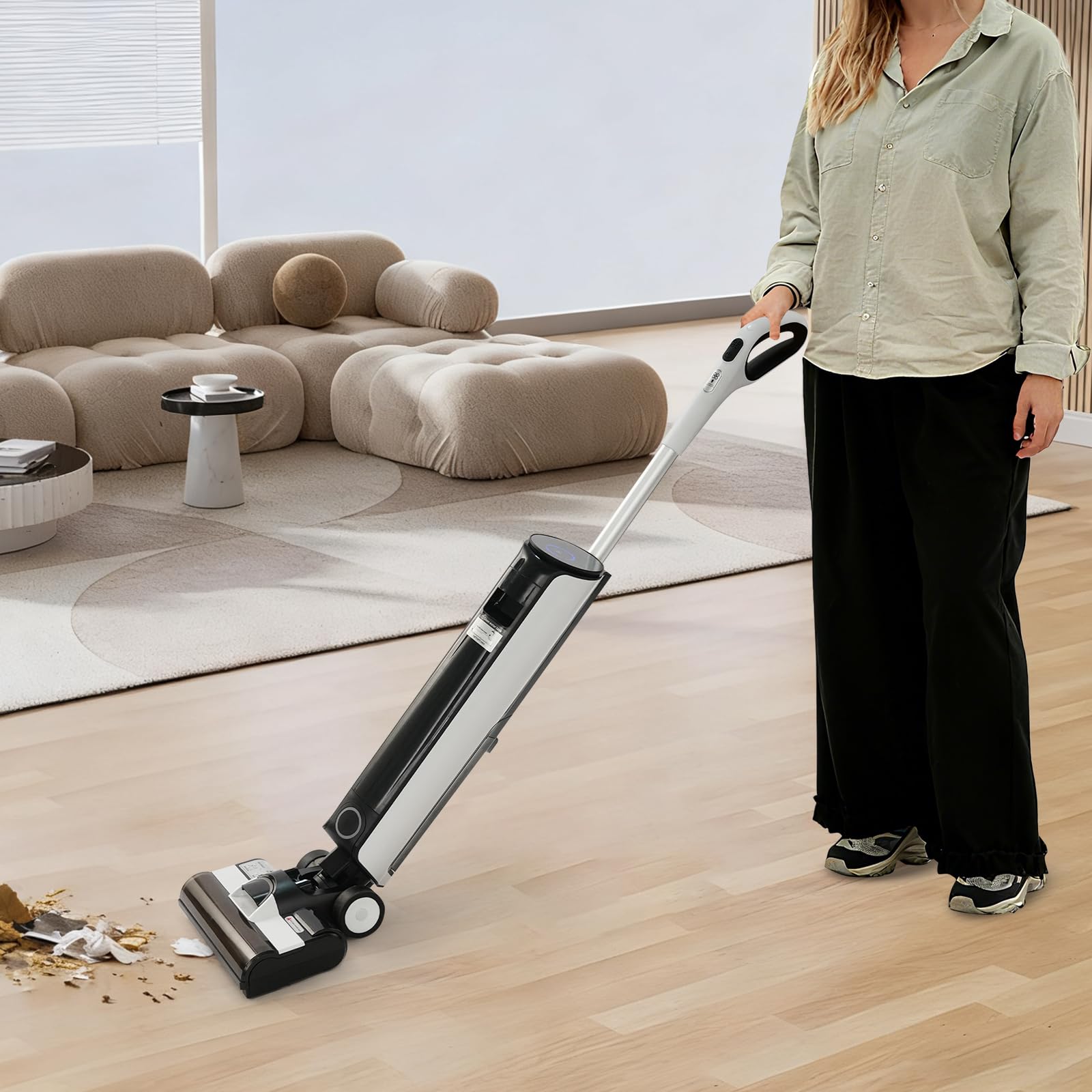 Smart Bodenwischer Intelligente Saug- und Wischmaschine 2 in 1 mit Selbstreinigungsfunktion für Fliesen und Holzböden bis 150 m² Tierhaare und Staub inklusive 2 Tanks und Ersatzbürste