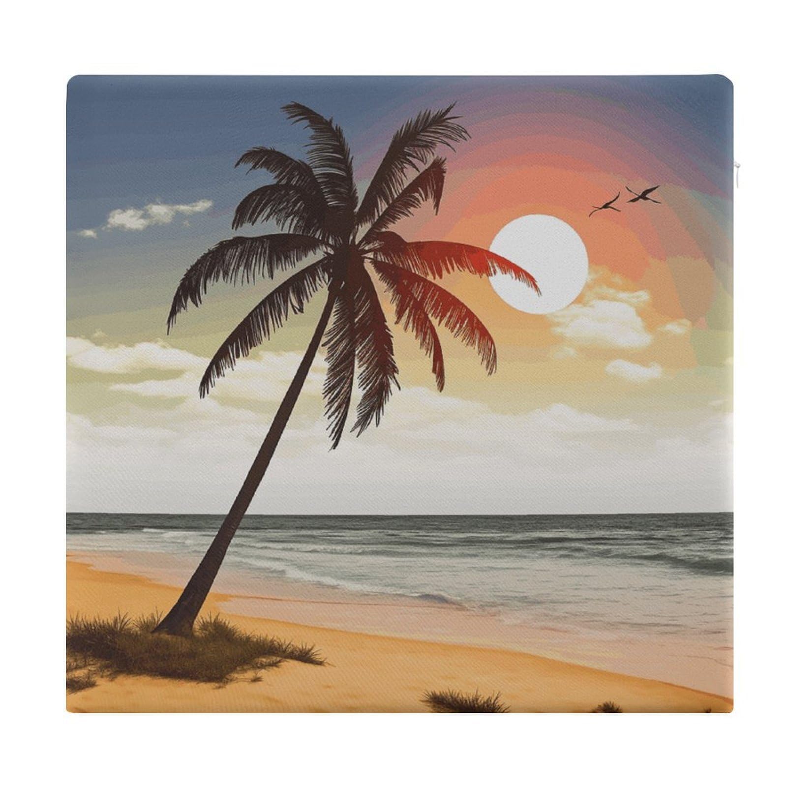 JTREHY Palm Tree on Beach Square Seat Cushion Non-Skid Memory Foam Chair Pad Comfort Meditation Floor Pillow Breathable Square Seat Cushions with Zipper Removable Machine-Washable