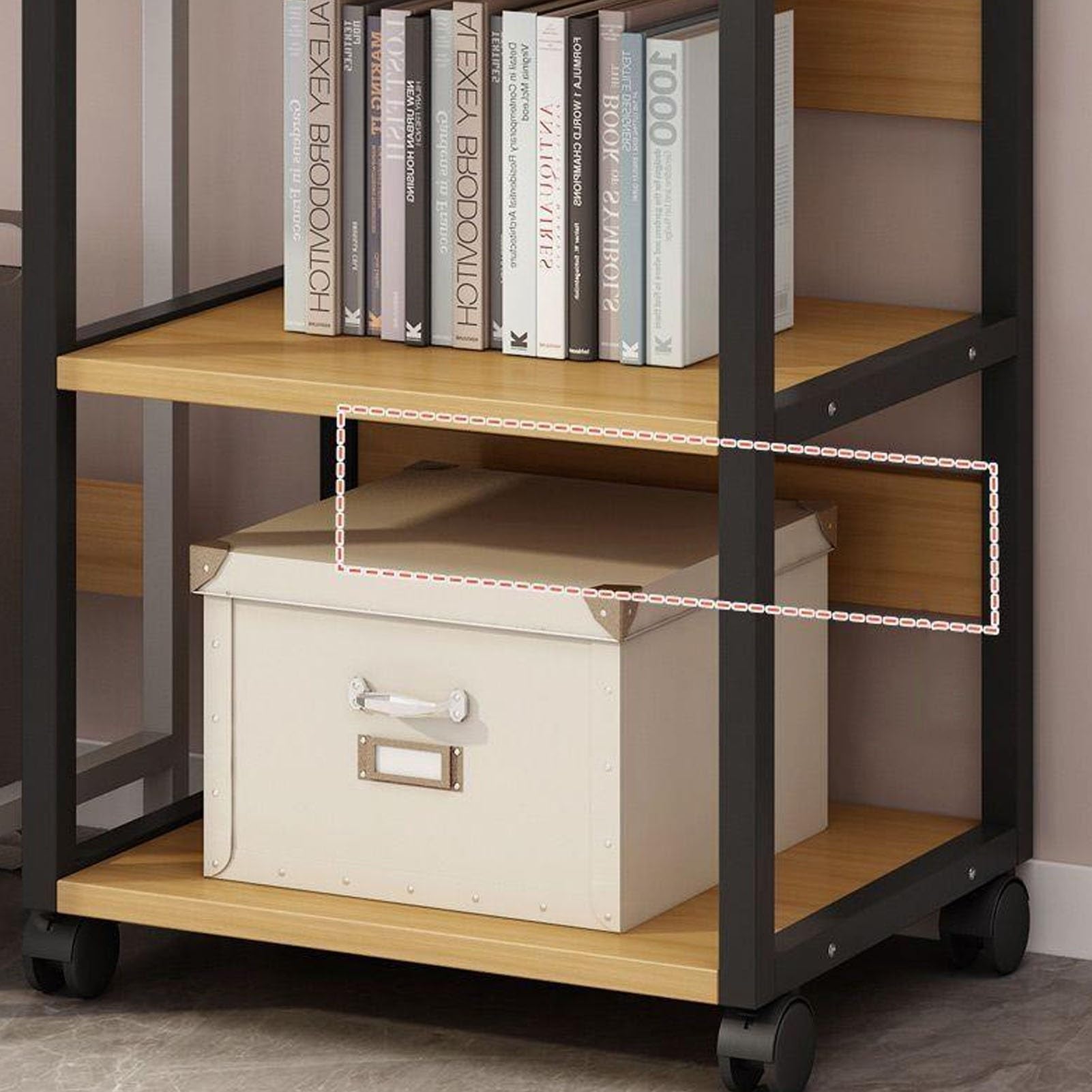 Carrito de impresora móvil multifuncional con estantes de almacenamiento sobre ruedas, mesa de impresora portátil para suministros de oficina, diseño de ahorro de espacio, ideal para fax e impresión