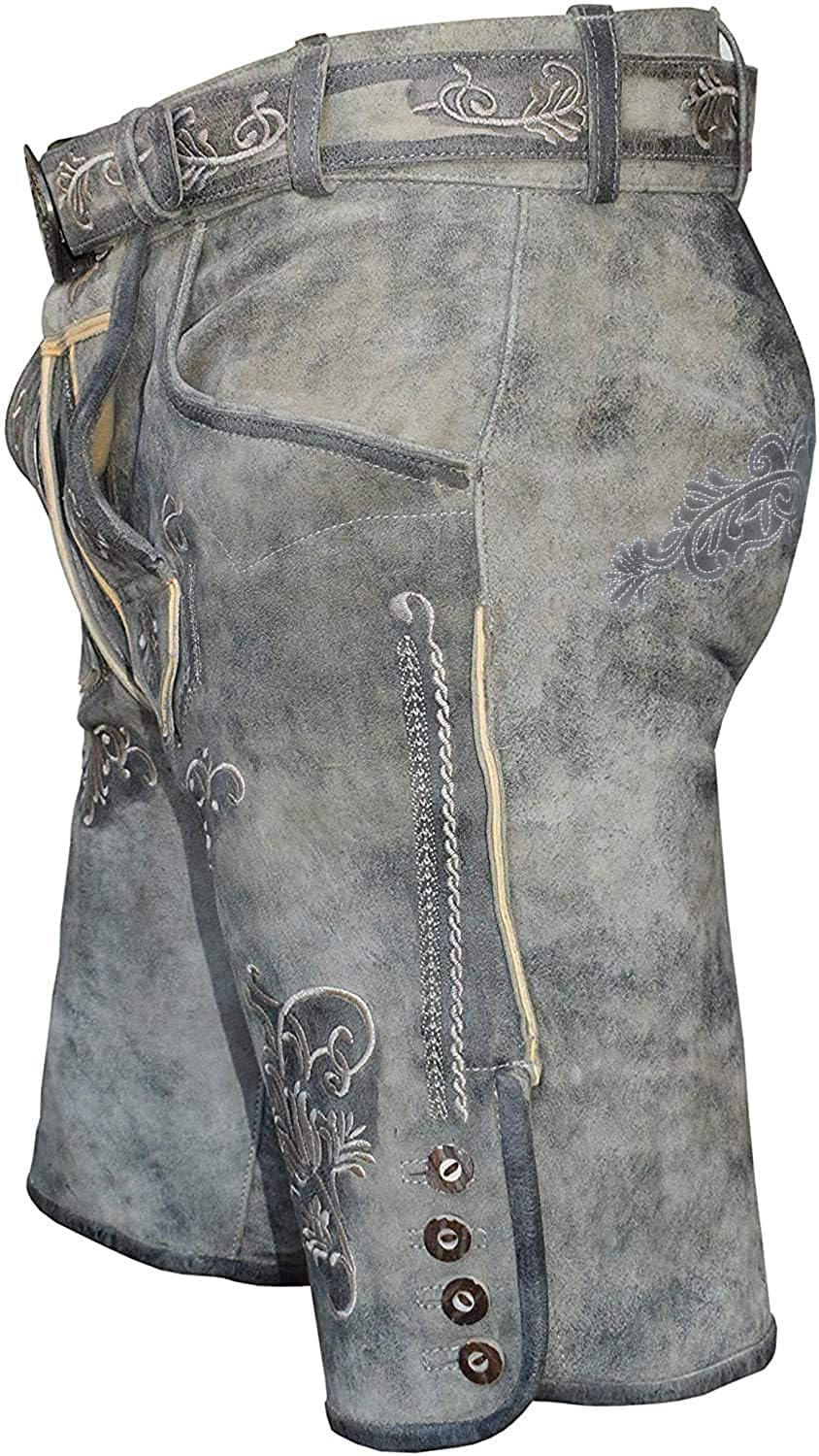 Kurze Herren Trachten Lederhose mit Gürtel, Antik Smoke, Wildbockleder, Alpen Spirit