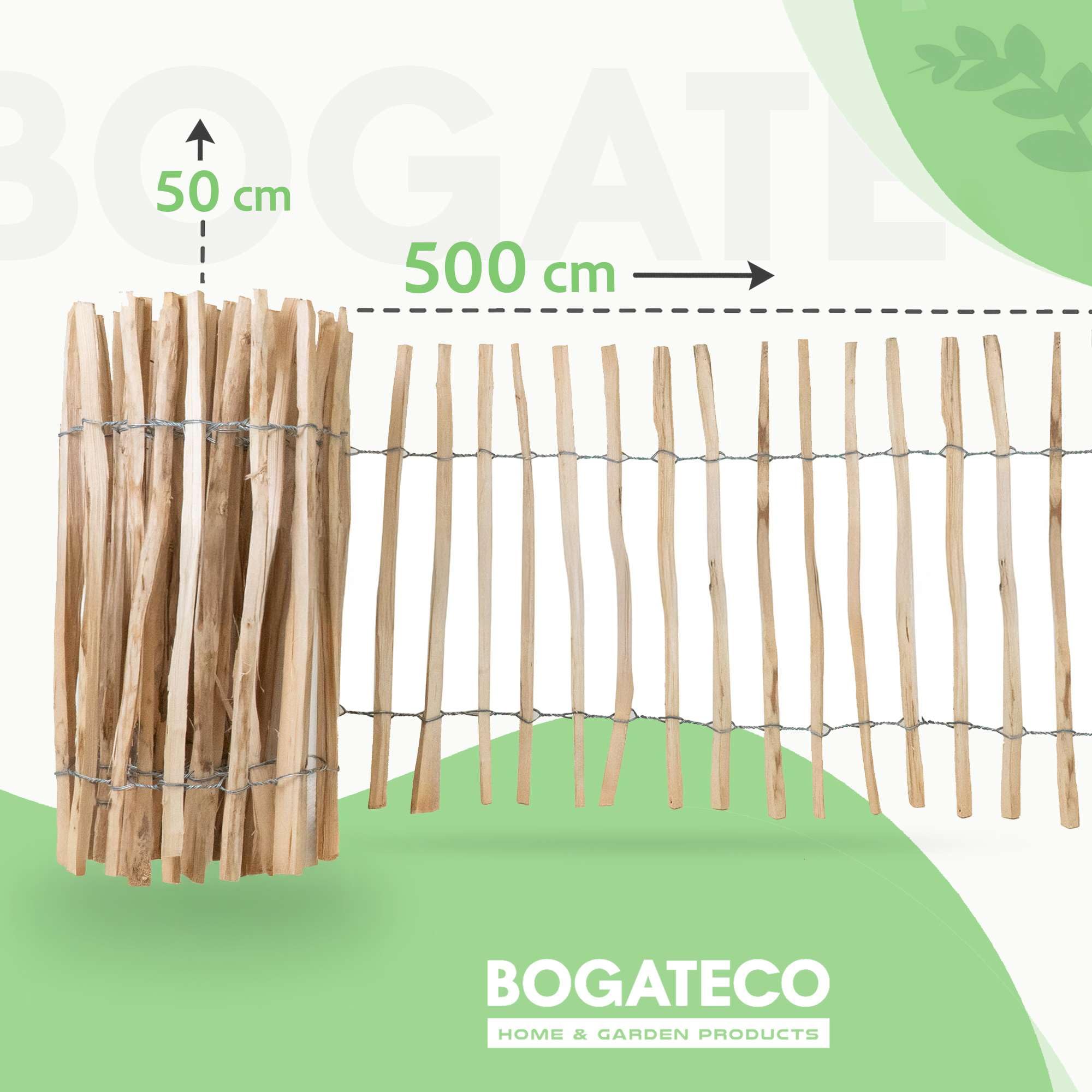 BOGATECO Recinzione di Legno Esterno|Staccionata 500 cm di Lunghezza e 50 cm di Altezza | Distanza tra Le Rotaie 4-5 CM | Perfetto Come Recinzione per Giardini e Laghetti | Frangivista per Giardino