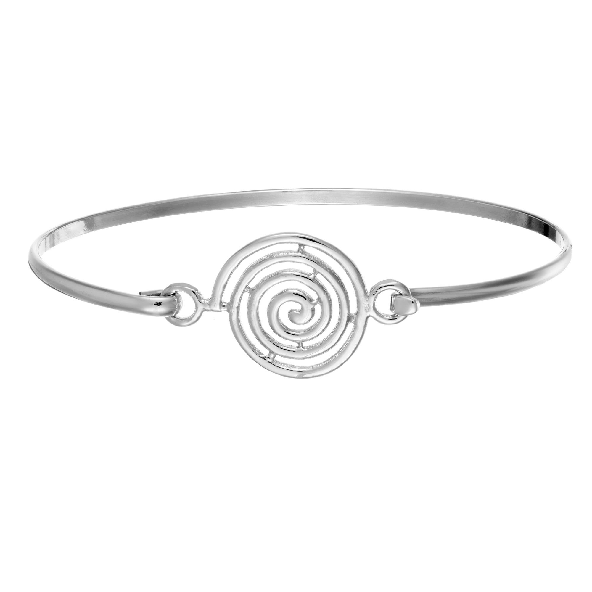 Silverly Pulsera Espiral Redonda Plata de Ley 925 | Dije Plata Maciza Forma Concha Marina Brazalete Plano Delgado Apilable | Joyería Bohemia Minimalista | Pulseras Remolino Mujer | Pulseras Amistad