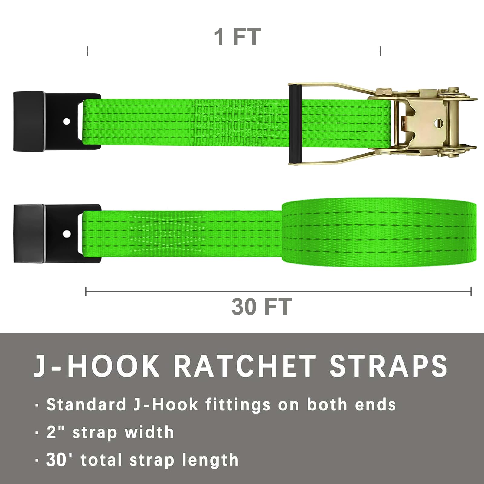 Confezione da 4 cinghie a cricchetto da 5,1 cm e 9,1 m, con gancio piatto, resistenti, per rimorchi, camion, carico di carico 4.535,9 kg, carico di rottura