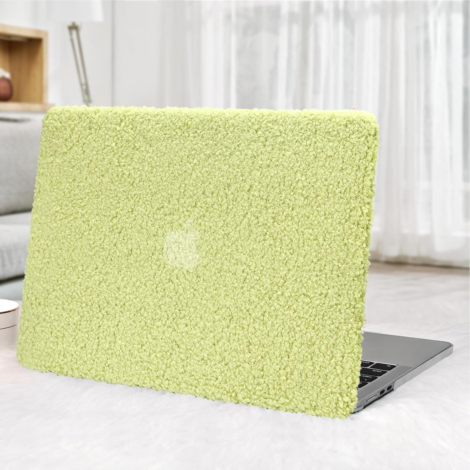 Compatible with New MacBook Air 13.6 inch Case 2022 Release A2681 M2 Chip with Liquid Retina Display Touch ID,Fluffy Fuzzy Plush Downy Plastic Hard Shell Case with Keyboard Cover,Green