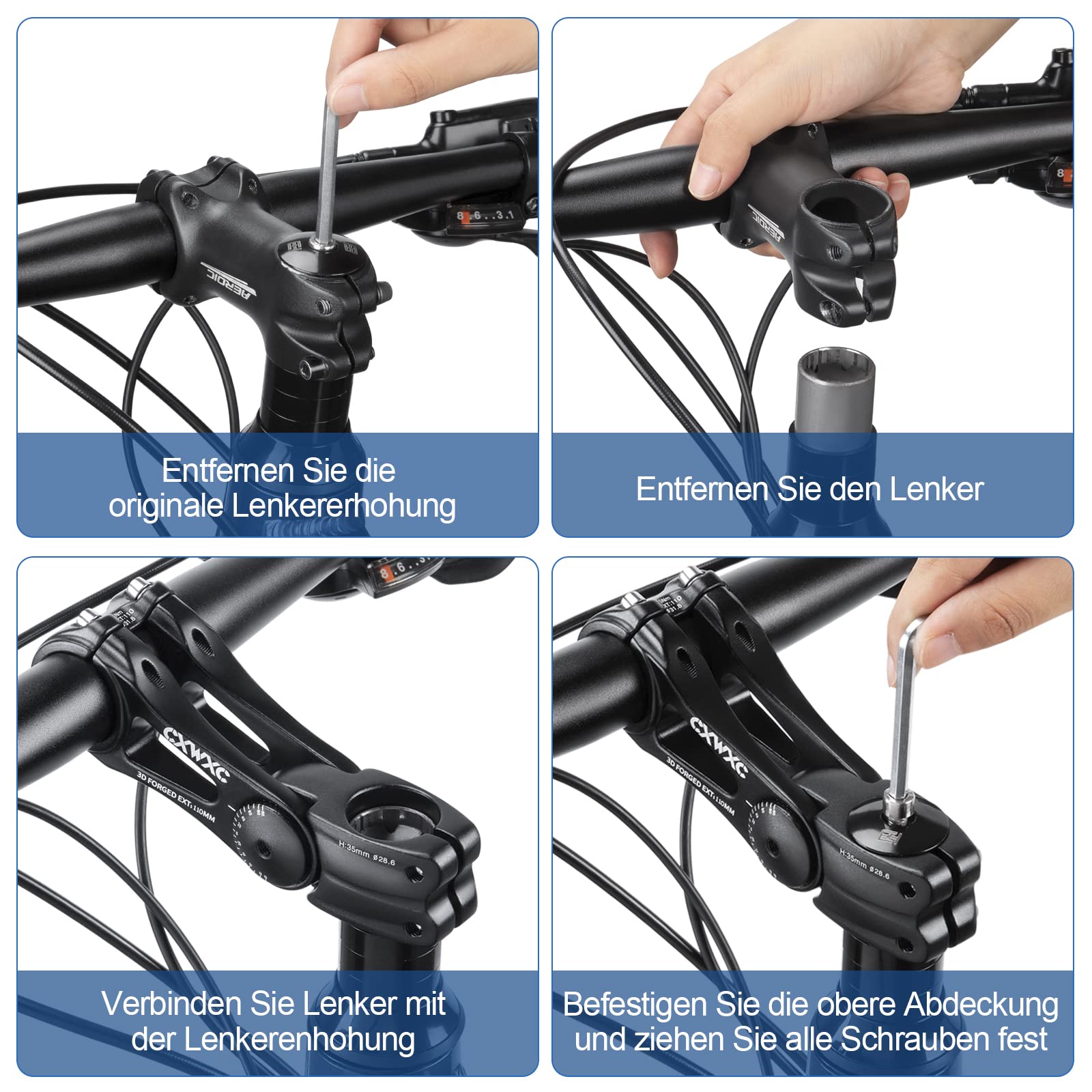 CXWXC Attacco Manubrio Bici da Corsa,Attacco Manubrio per Bicicletta-Manubrio Regolabile in Lega di Alluminio per MTB, BMX-31,8 mm x 90/110/146 mm-Comfort e Controllo