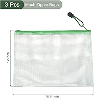 Vista 2 de YOKIVE Paquete de 3 bolsas de malla con cremallera, bolsillos de malla A3, bolsa de plástico para documentos, ideal para electrodomésticos