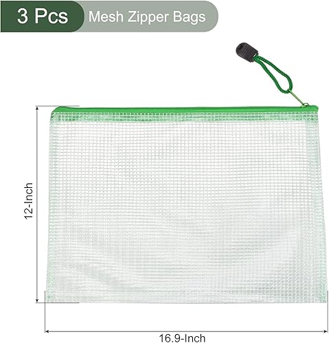 Miniatura 2 de YOKIVE Paquete de 3 bolsas de malla con cremallera, bolsillos de malla A3, bolsa de plástico para documentos, ideal para electrodomésticos de