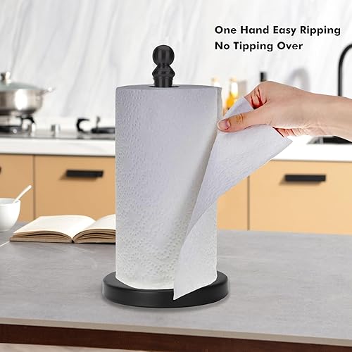 Miniatura 9 de Soporte para toallas de papel, soporte de rollo de papel de pie para cocina y baño, con base pesada para operación con una sola mano (dorado)