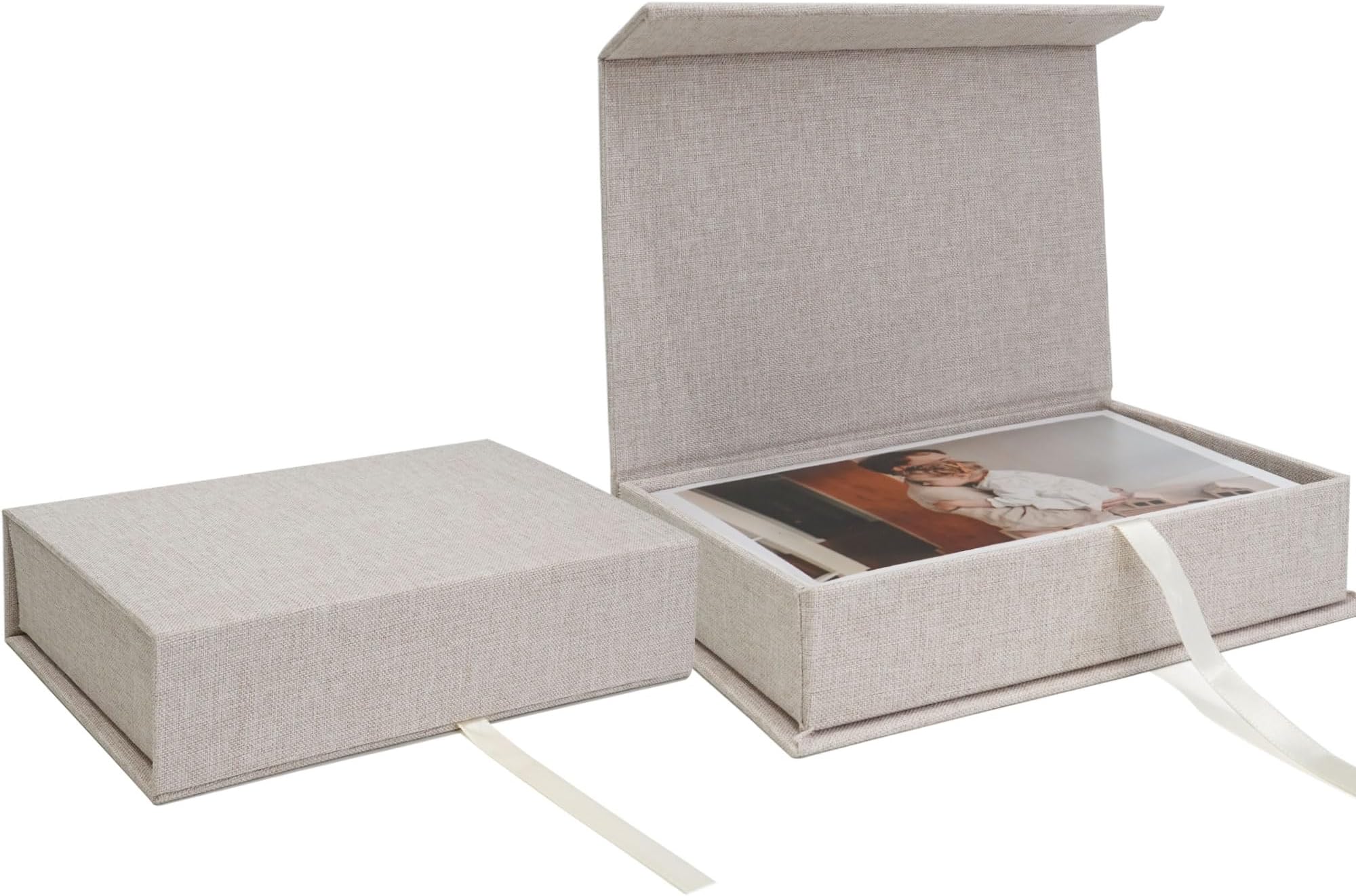 Vienrose Linen 8" x 10" Photo Cases and Postcard Keeper Storage Container Box 1Pcs for Photo, Postcard, Decorative Paper, Beige