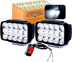 ELTRON TURBO ELT541YGRT Original Imported 12V DC Power Waterproof 15 LED Fog Head Lamp, Bar Light Off-Roading Universal For All Motorcycle, Bikes, Scooty (Pack of 2, Free On/Off Switch, White)