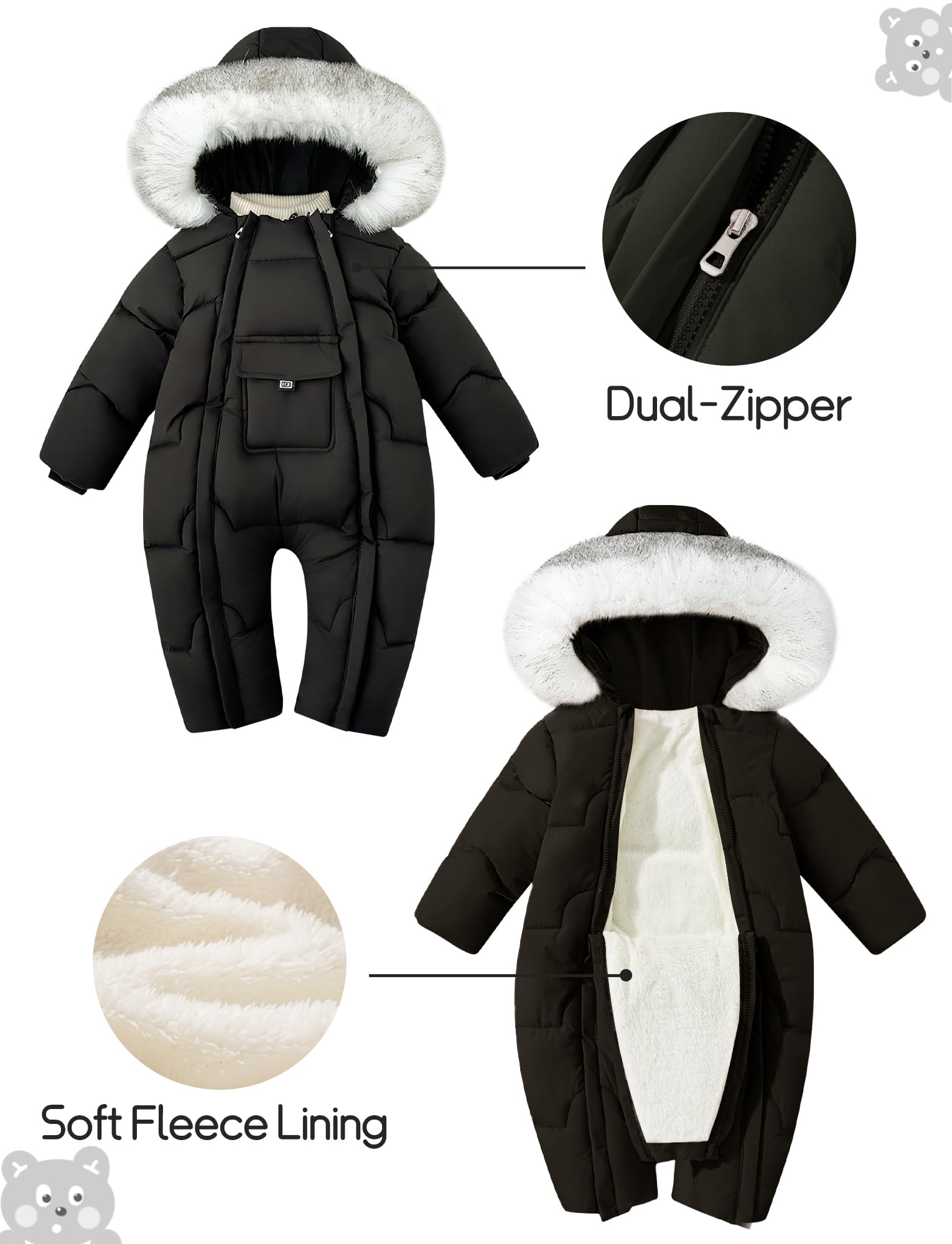 SEAUR Baby Schneeanzüge Winter Overall mit Kapuze Gefüttert Winteranzug Neugeborene Mädchen Jungen Warm Outfits 3 Monate-3 Jahre