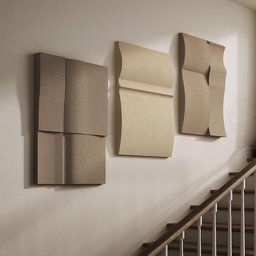 Troartos Large Neutral Modern 3D Textured Wall Art for Living Room, 3 Piece