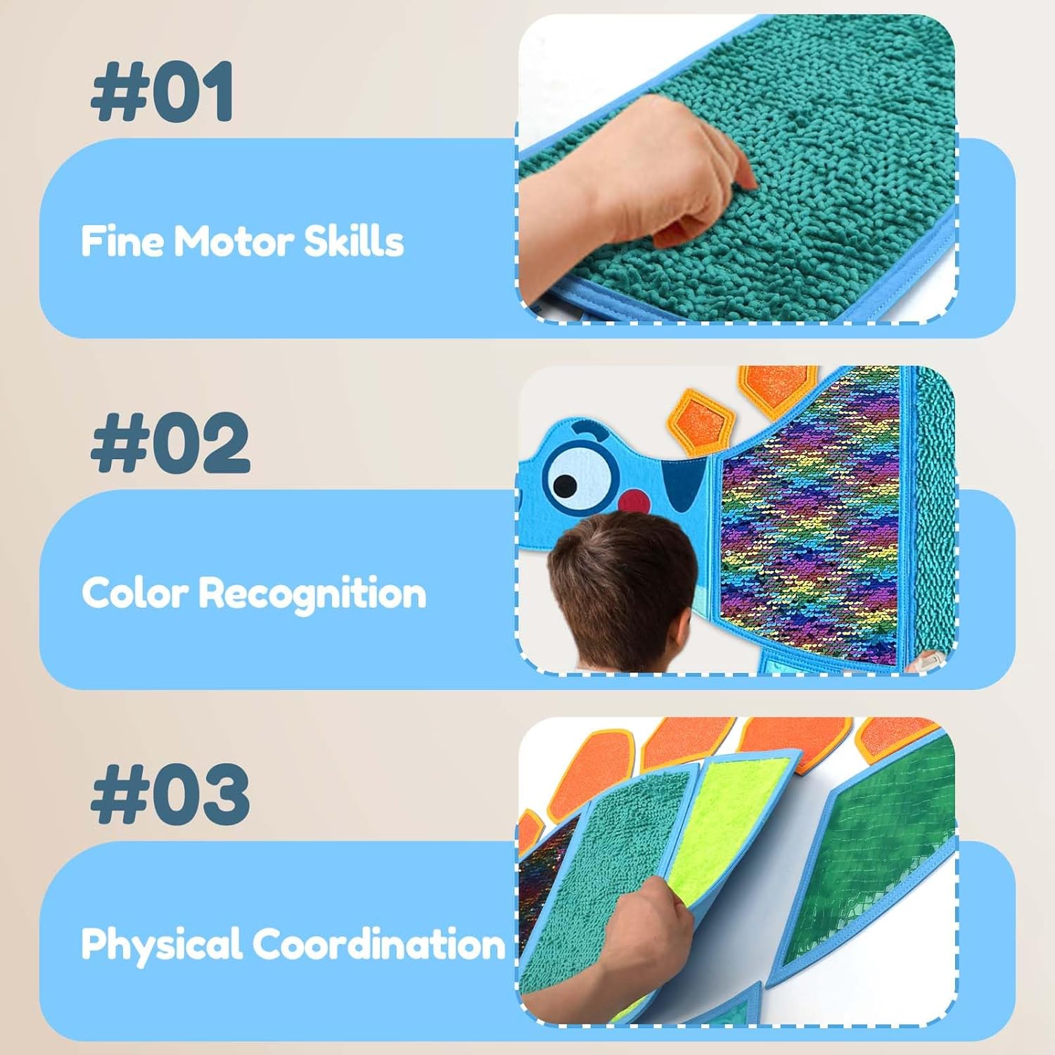 Sensory Wall Panel for Kids, Texture-Packed Sensory Mats for Playroom Wall Decor, Tactile Sensory Wall Toys for Kids with Autism, Activity Wall Busy Board (Dinosaur-1)