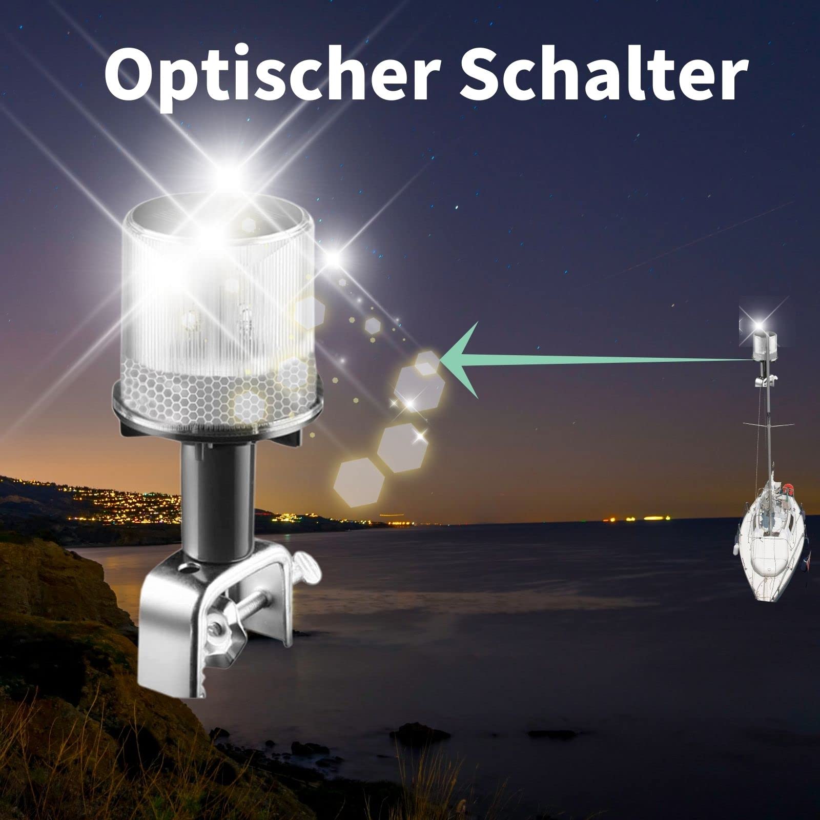 Cloud Fire luci di navigazione a led, luce 360 barca led solare 0,5 nm, luce di ancoraggio a LED con supporto, IP67, impermeabile per pescatori, barche, yacht, navi da carico