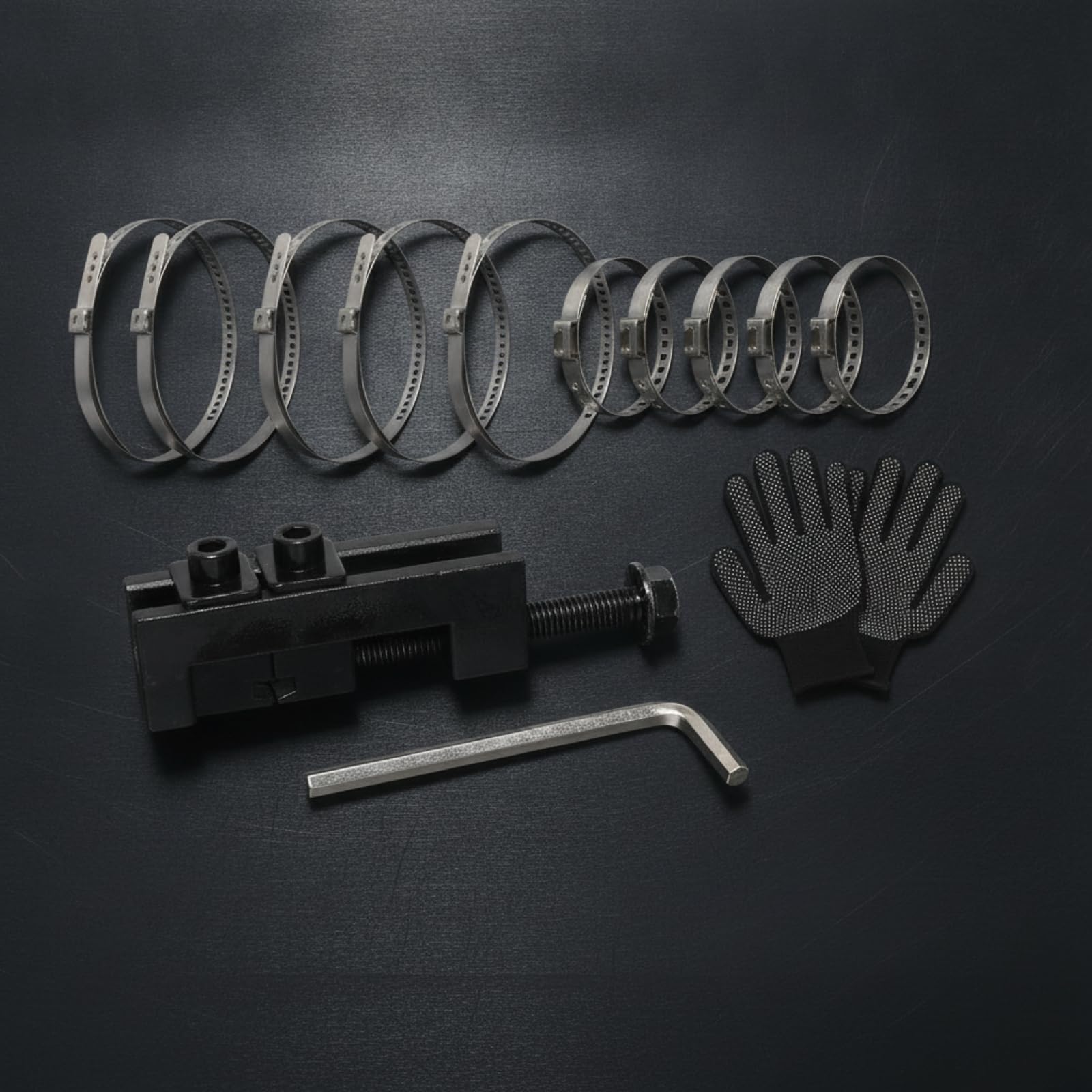 Utensile per Fascette a Orecchio Robusto, Kit Completo Di Strumento Di Bloccaggio Per Fascette, Include 20 Fascette In Acciaio Inox E Guanti Protettivi