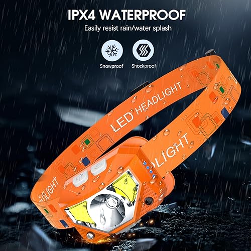 Miniatura 6 de LHKNL Linterna de faro delantero, luz ultraligera LED recargable con luz blanca y roja, paquete de 2 lámparas de cabeza con sensor de movimiento