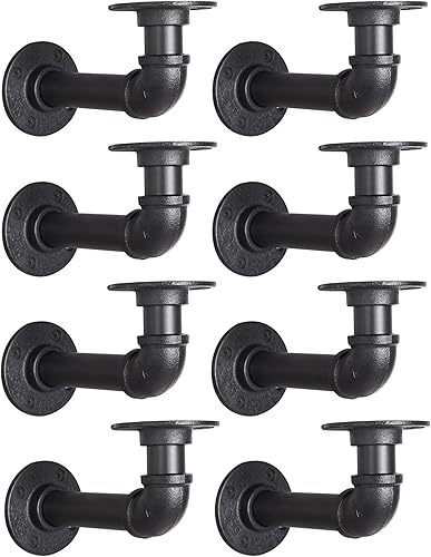 Miniatura 8 de Soportes Industriales en L para Estantes de Tubería para Madera de 7-14 Pulgadas de Profundidad, Hierro Resistente de 3/4", Soporte de Estante