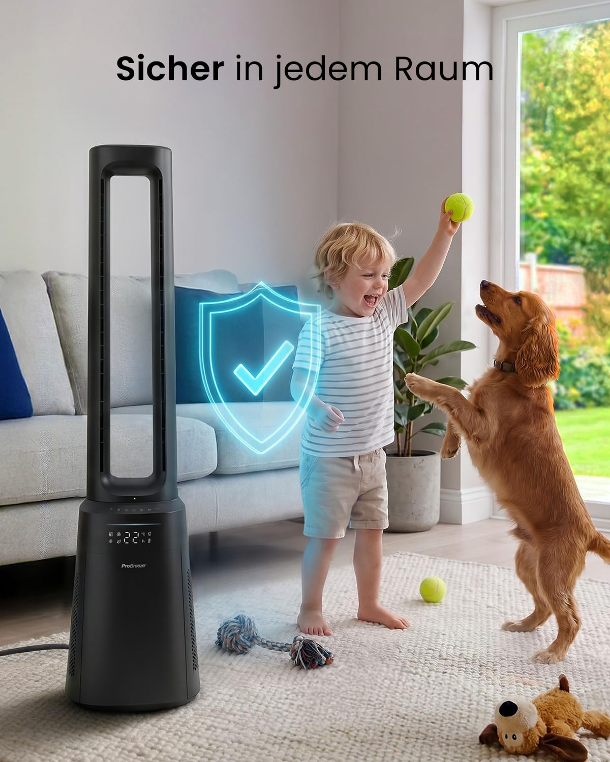 Pro Breeze OmniAir 105cm Turmventilator mit Luftreiniger, HEPA 13 Filter, WLAN, App, 10 Geschwindigkeiten, 5 Modi, Auto 75° Oszillation