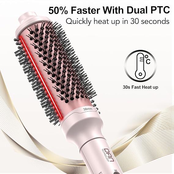 Thermal Brush,1.5 Inch Heated Round Brush,Dual Voltage Travel CurlingBrush, Ceramic Curling brushs for Blowout Look,Non-Blowing Heated Round Brushs,Dual PTC Fast Style Thermal RoundBrush, (Pink)