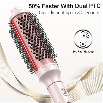Thermal Brush,1.5 Inch Heated Round Brush,Dual Voltage Travel CurlingBrush, Ceramic Curling brushs for Blowout Look,Non-Blowing Heated Round Brushs,Dual PTC Fast Style Thermal RoundBrush, (Pink)