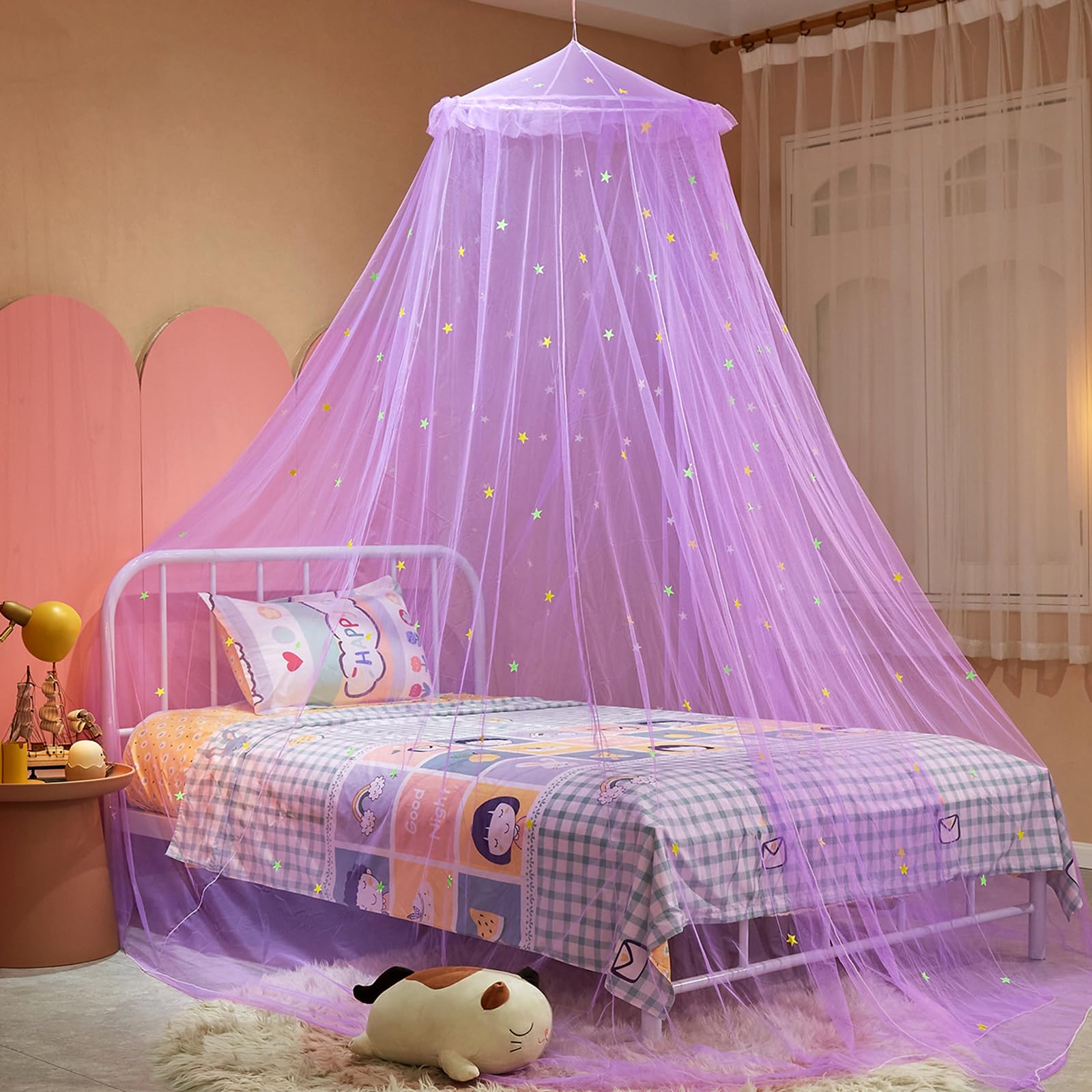 ZIQINPSQ Bed Canopy for Girls with Glowing Stars,Princess Bed Canopy Bed Curtains for Single Double King Size Bed,Bed Netting Room Decor - Image 3