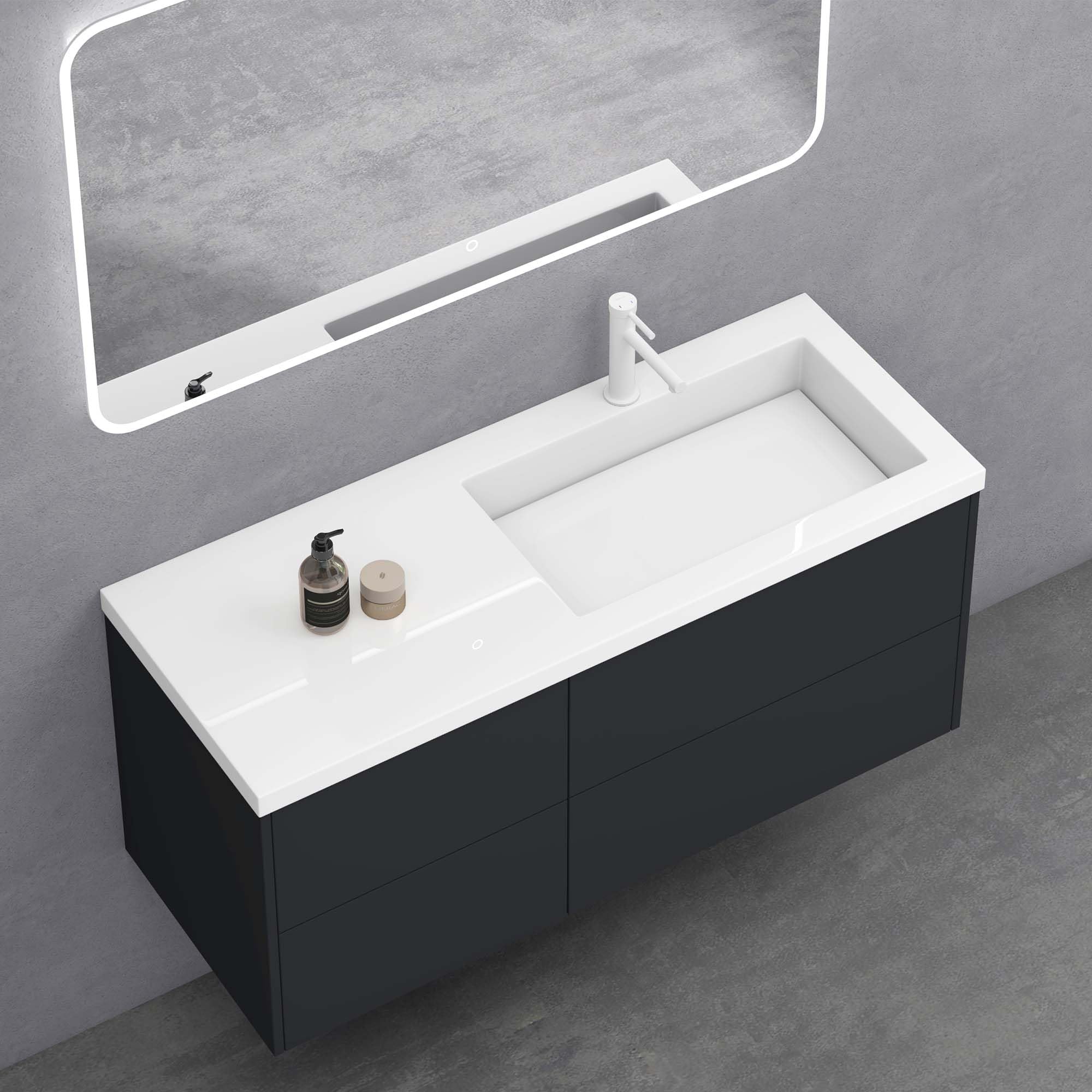 doporro Badezimmerschrank Badmöbel-Set Waschtisch mit Unterschrank Moment mit Soft-Close Wandmontage in matt Anthrazit, BxTxH:120x46x54cm, montagefertig inkl. Mineralguss-Waschbecken