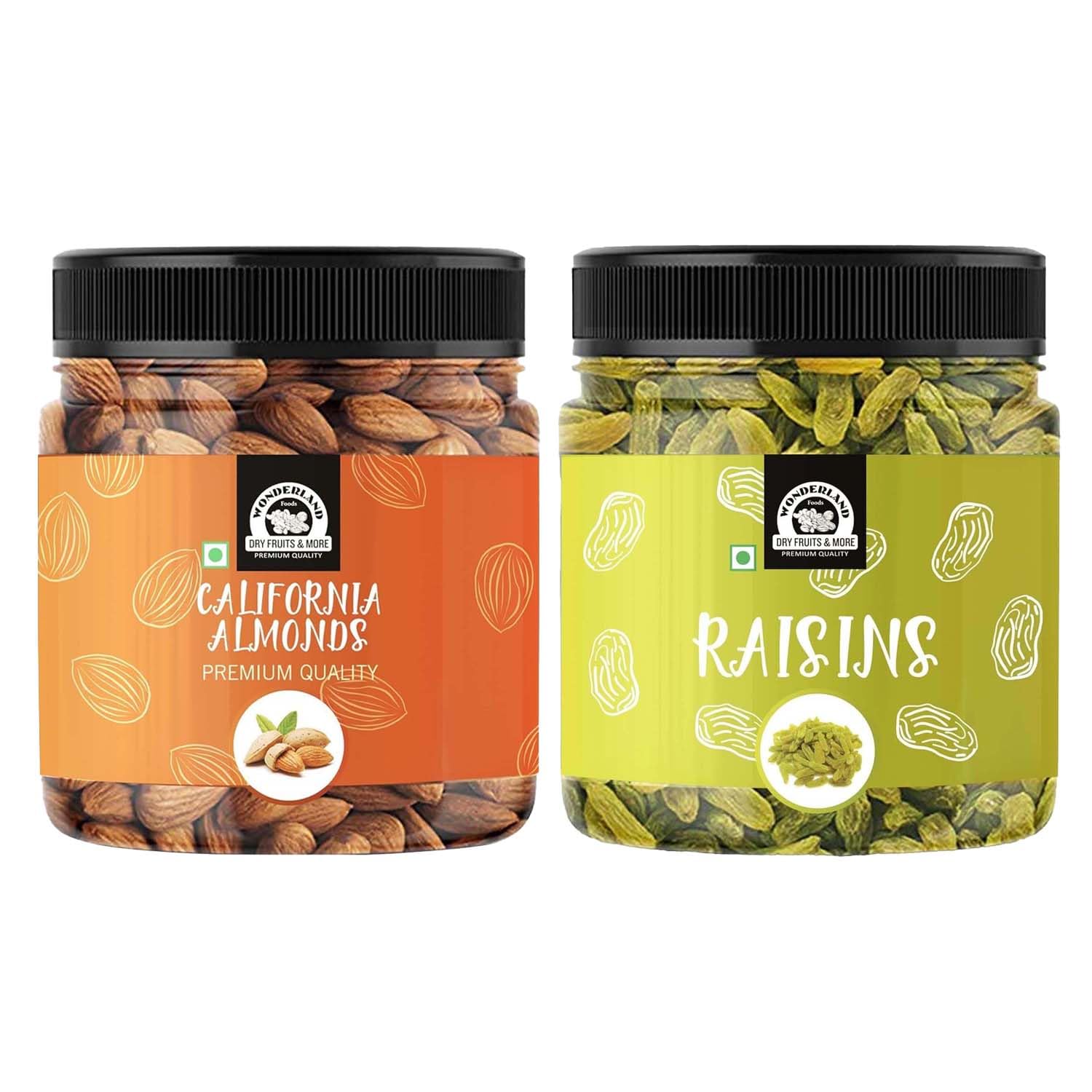 WONDERLAND FOODS (DEVICE) 400 Grams Dry Fruits Combo Pack of Premium Food Grade Reusable Jars (Almond 200g With Raisins 200 Grams) (B08QW1BH99) Amazon Price History, Amazon Price Tracker