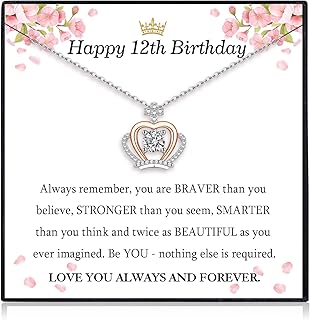 12th- 21st Birthday Gifts for Girls, 12th/ 13th/ 14th/ 15th/ 16th/ 17th/ 18th/ 19th/ 20th/ 21st Birthday Jewellery Presents for Daughter Granddaughter Niece Friend, 18" Dainty Cubic Zirconia Crown Pendant Necklace for Teen Girls Women