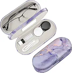 Fintie Estojo Para Lentes de Contato 2 Em 1 E Estojo Para Óculos, Estojo de Viagem Para Lentes de Contato Portátil Dupla Face com Espelho Embutido, Pinça E Frasco de Solução Para Lentes de Contato Inc