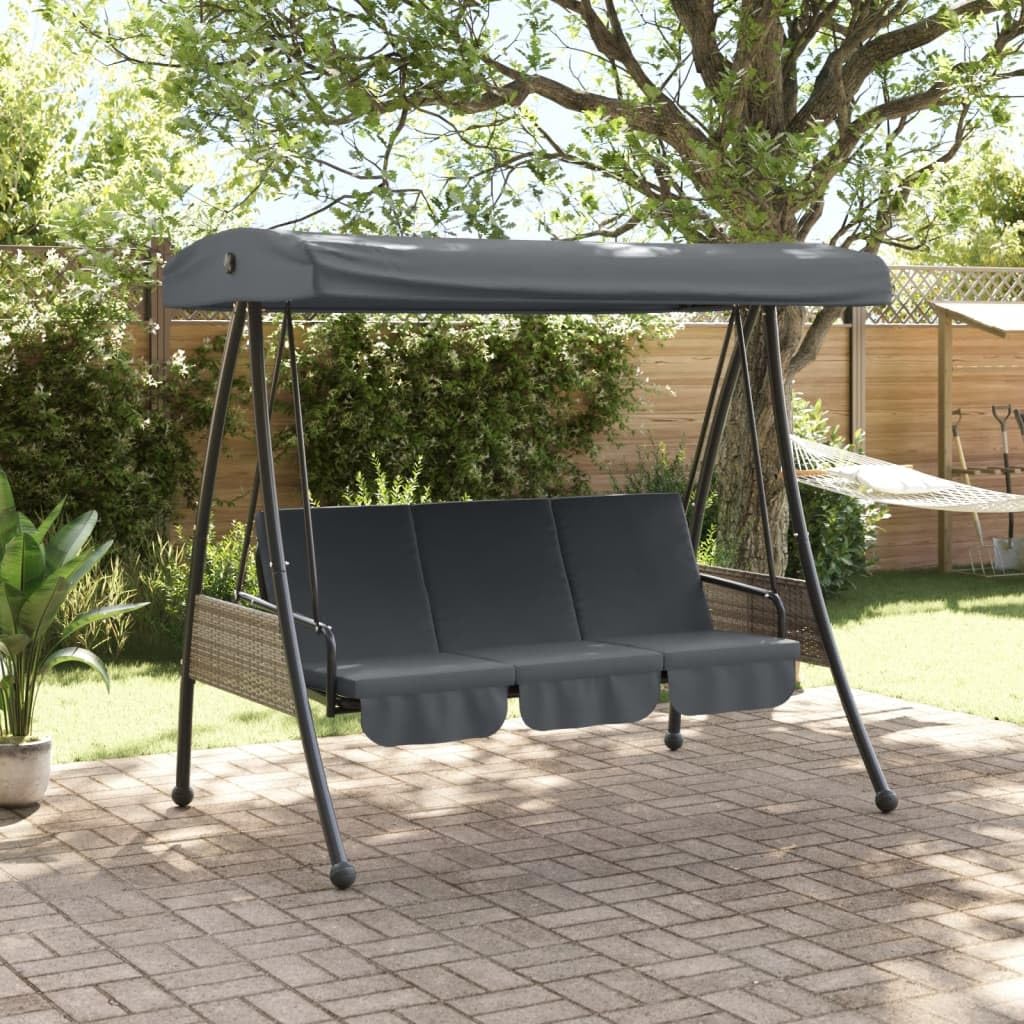 Hollywoodschaukel mit verstellbarem Dach, Gartenbank mit Schlaf-Funktion, 3-Sitzer Gartenschaukel aus pulverbeschichtetem Stahl, Dunkelgrau