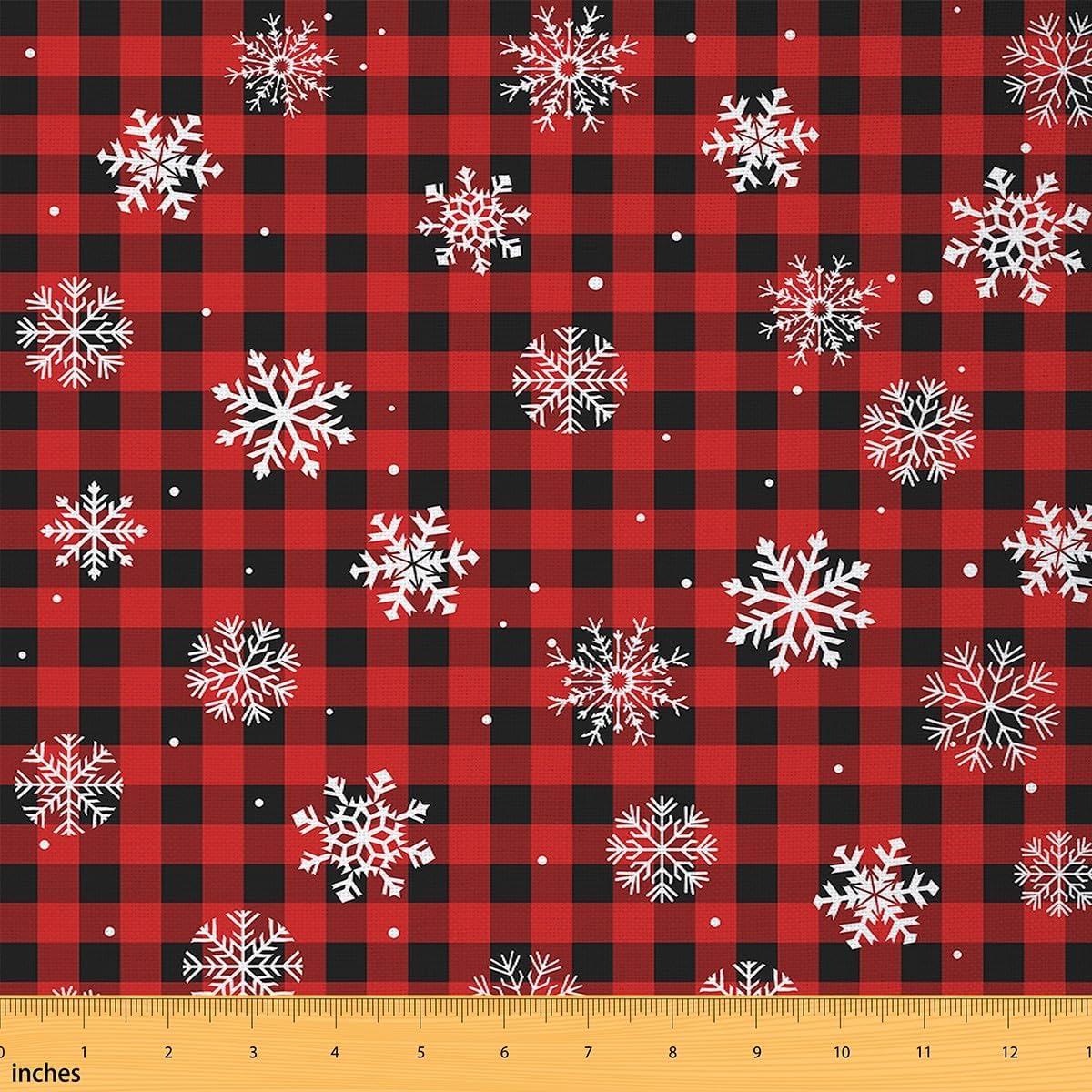 Feelyou Christmas Fabric by The Yard Snowflake Red Upholstery Fabric for Sewing Crafting Red Black Plaid Waterproof Indoor Outdoor Decor for Home DIY Projects Winter Snow 2 Yards