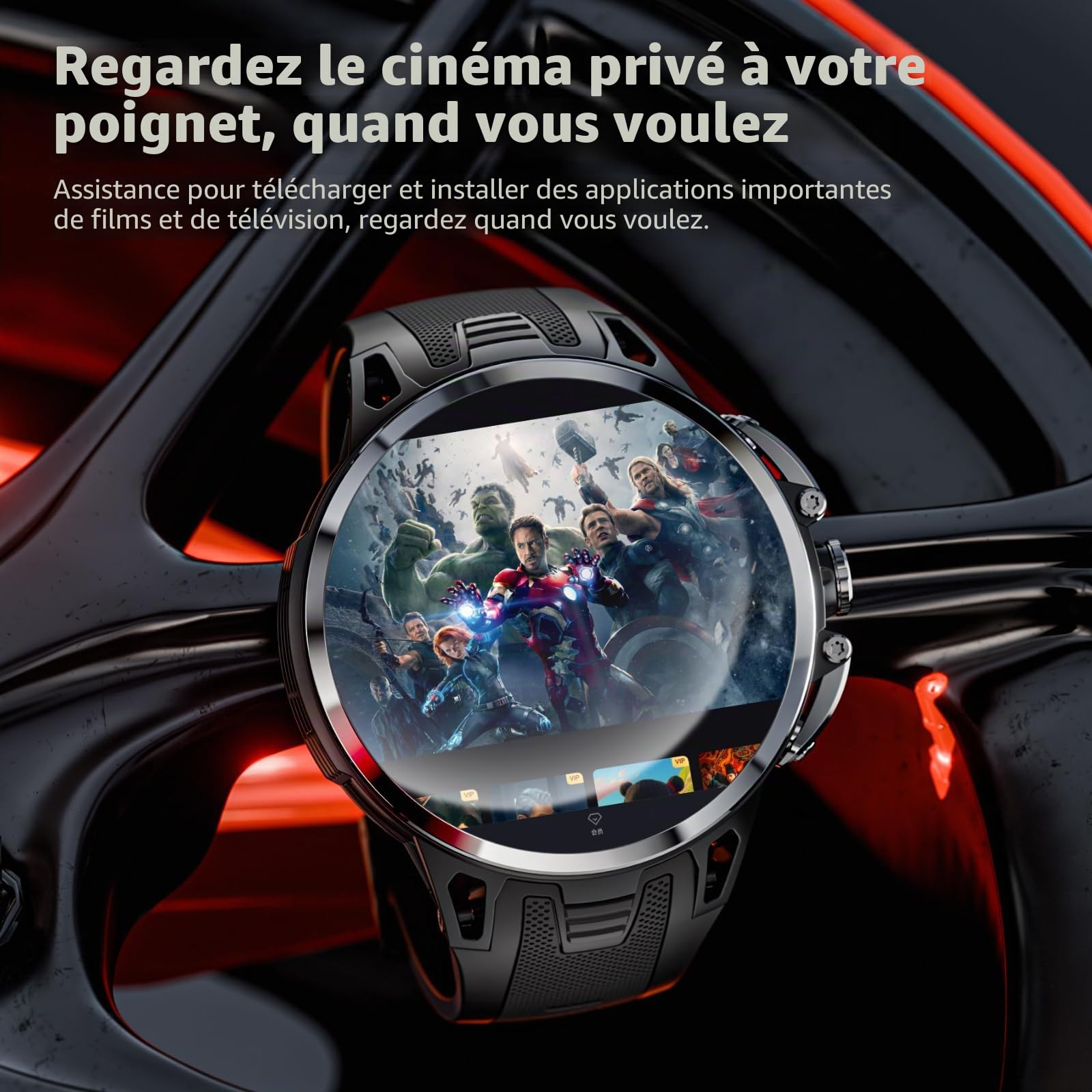 LOKMAT Montre intelligente Android 4G, écran AMOLED 1,75" 3 Go + 32 Go, tracker d'activité de sport, montre intelligente pour hommes et femmes, avec fente pour carte SIM, caméra rotative, GPS, NFC