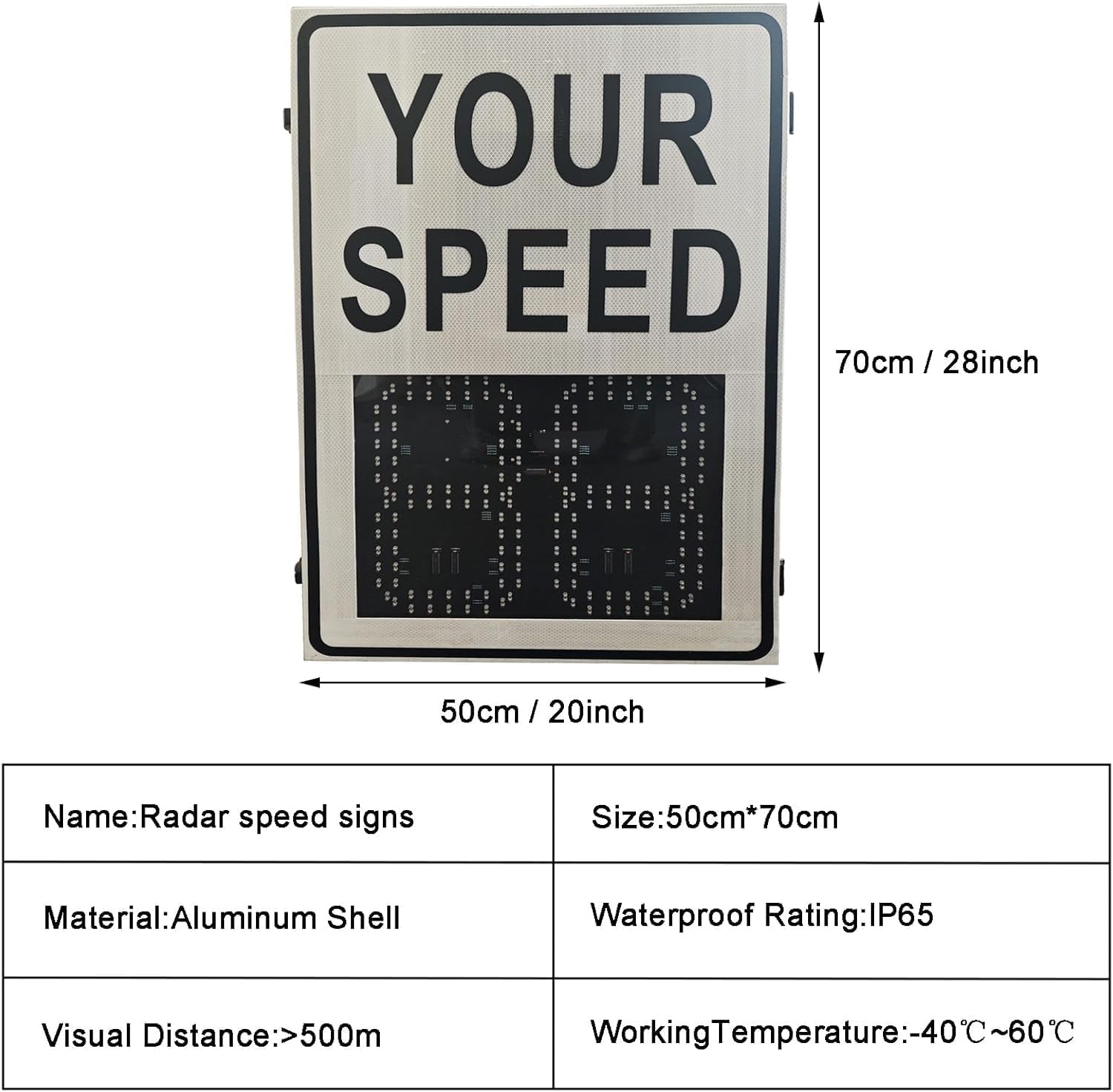 Solar Powered LED Radar Speed Sign - Adjustable Speed Limit, Your Speed Radar Feedback Display for Traffic Roadway Safety, with Accessories