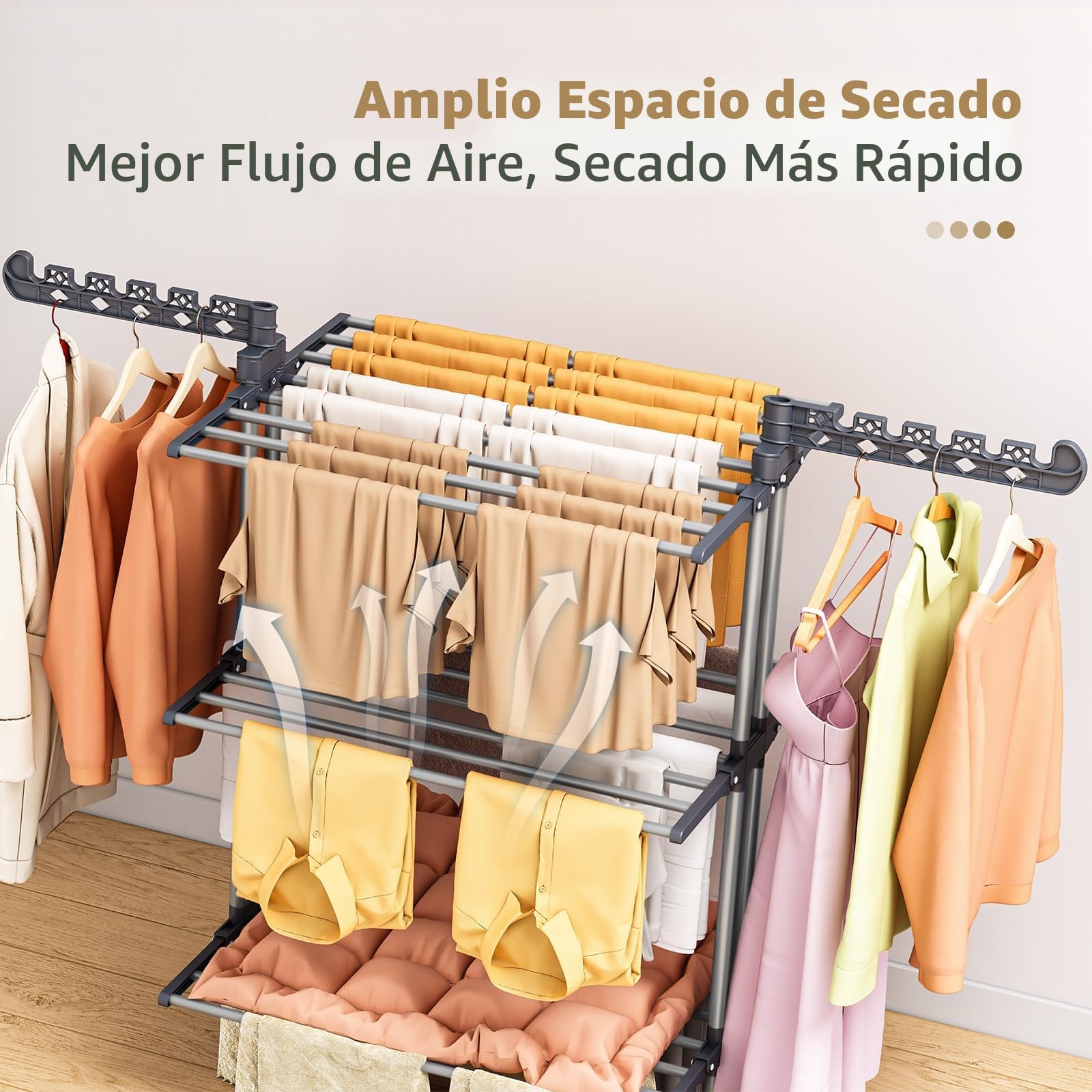 PurKeep Tendedero de 4 Niveles de Gran Capacidad – Actualización de Secadora con Ruedas, tendedero Plegable de Acero Inoxidable, Torre Estable para Interior/Exterior, Ahorra Espacio, Gris y Negro