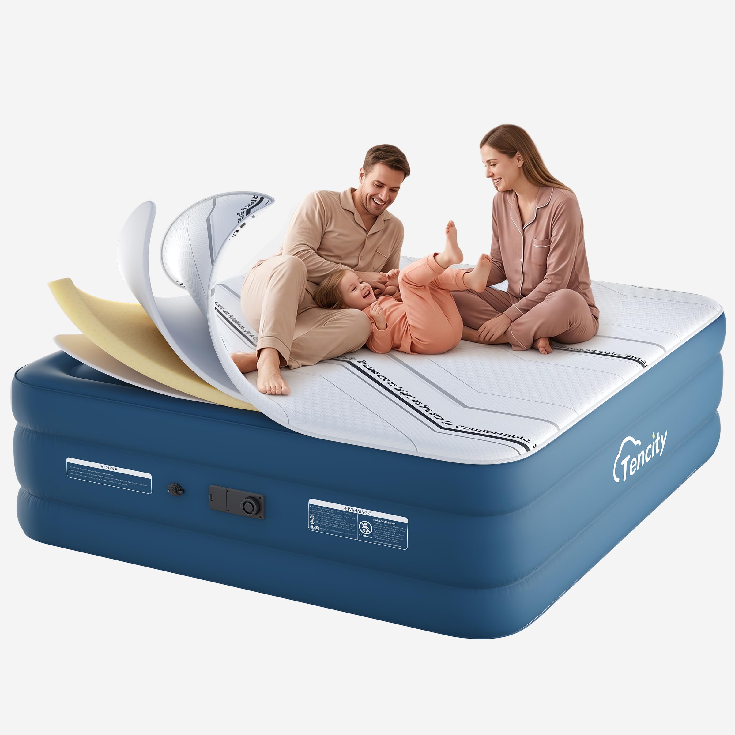 Tencity Fast Inflate AirBed with Quilted Foam Topper, 20" Queen