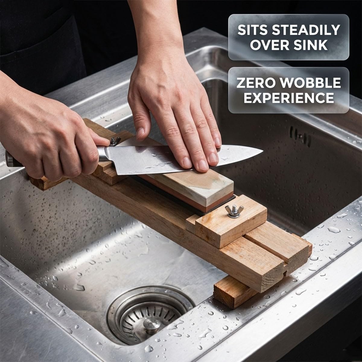 A Doppio Strato Supporto per Pietra per affilare in Legno per affilare in Legno, Antiscivolo, Regolabile Supporto Pietra focaia Stabile Supporto per Pietra affilatrice, 50x7cm