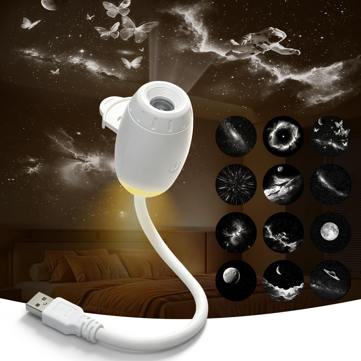 Eroshoo 2-in-1 Galaxy Star Projector with 12 Sliding Projection Films