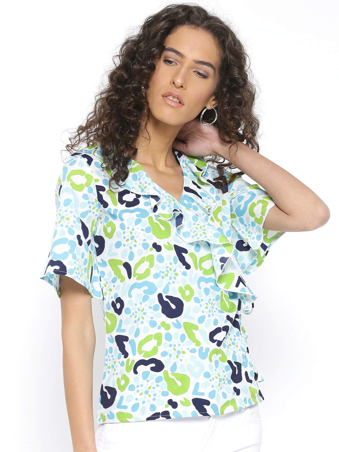 style quotient Women White & Blue Printed Wrap Top-White-picture-50
