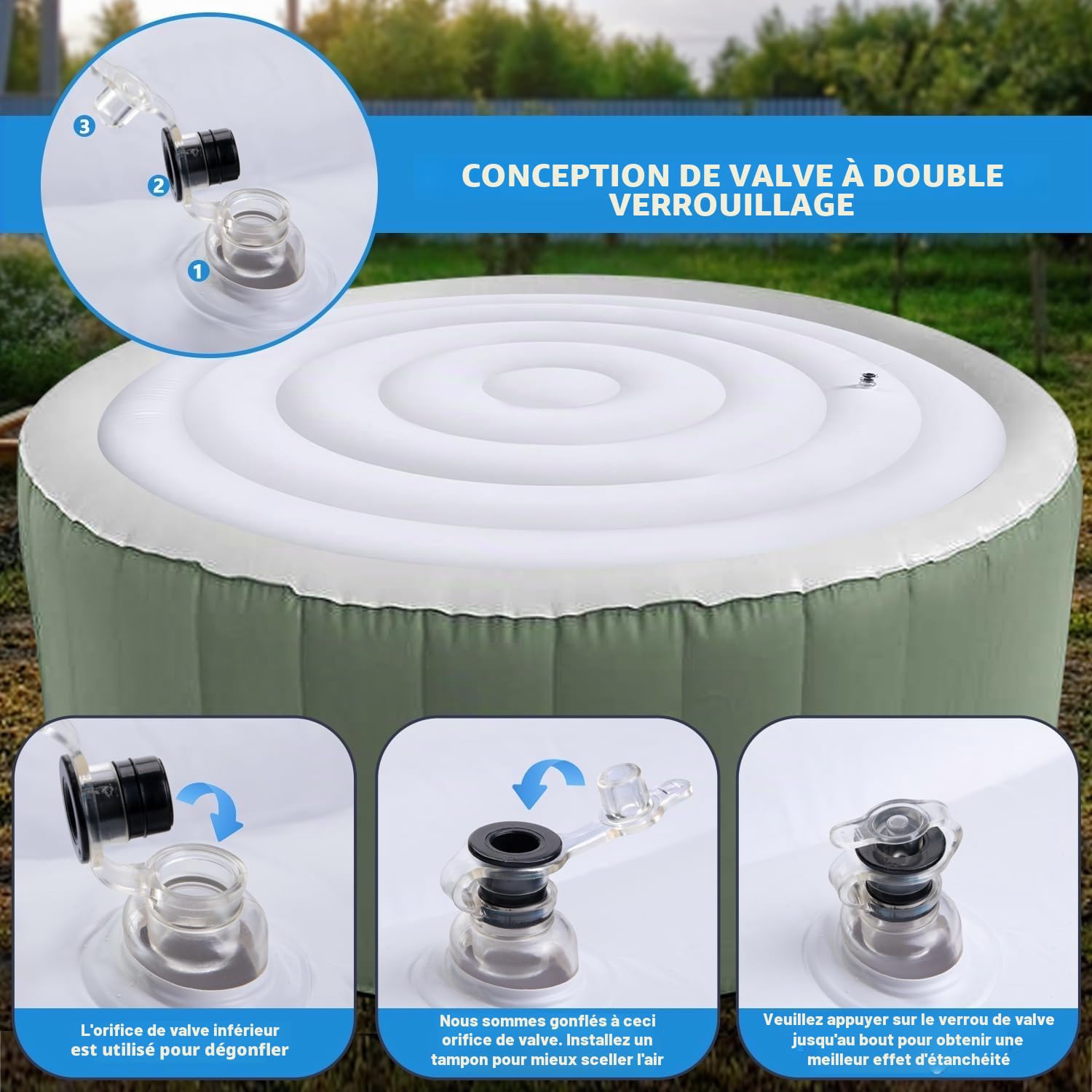 Housse de jacuzzi ronde gonflable de 1,5 m – Couvercle de spa à économie d'énergie – Couvercle de baignoire d'extérieur pour baignoire thermique isolée