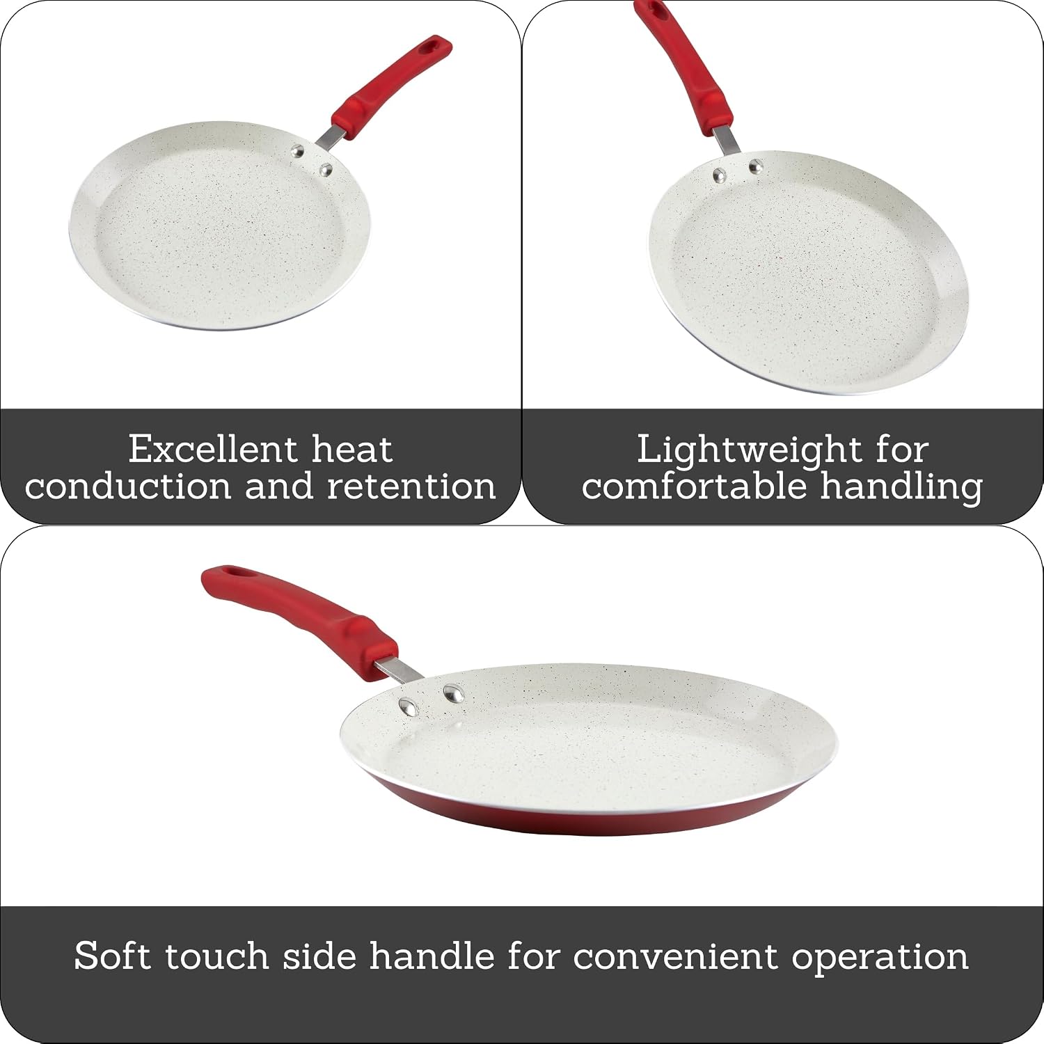 IMUSA USA 11" Nonstick Marble Interior Comal with Soft-Touch Handle, Ruby Red